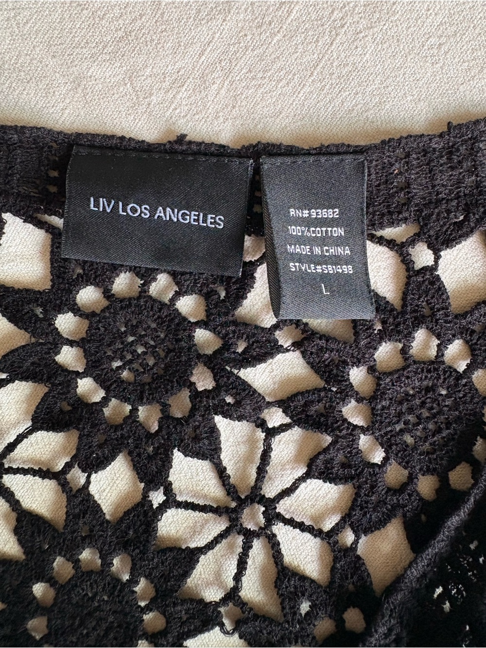 LIV Los Angeles Black Crochet Floral Cardigan - Picture 3 of 3
